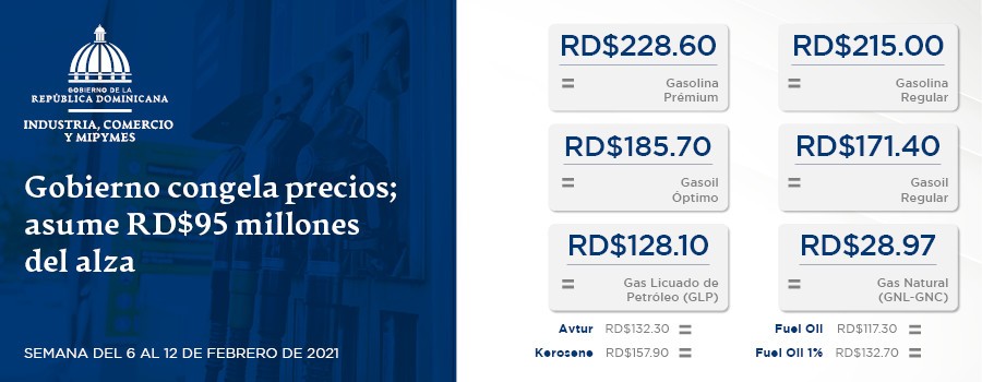 Gobierno congela precios; asume RD$ 95 millones del alza