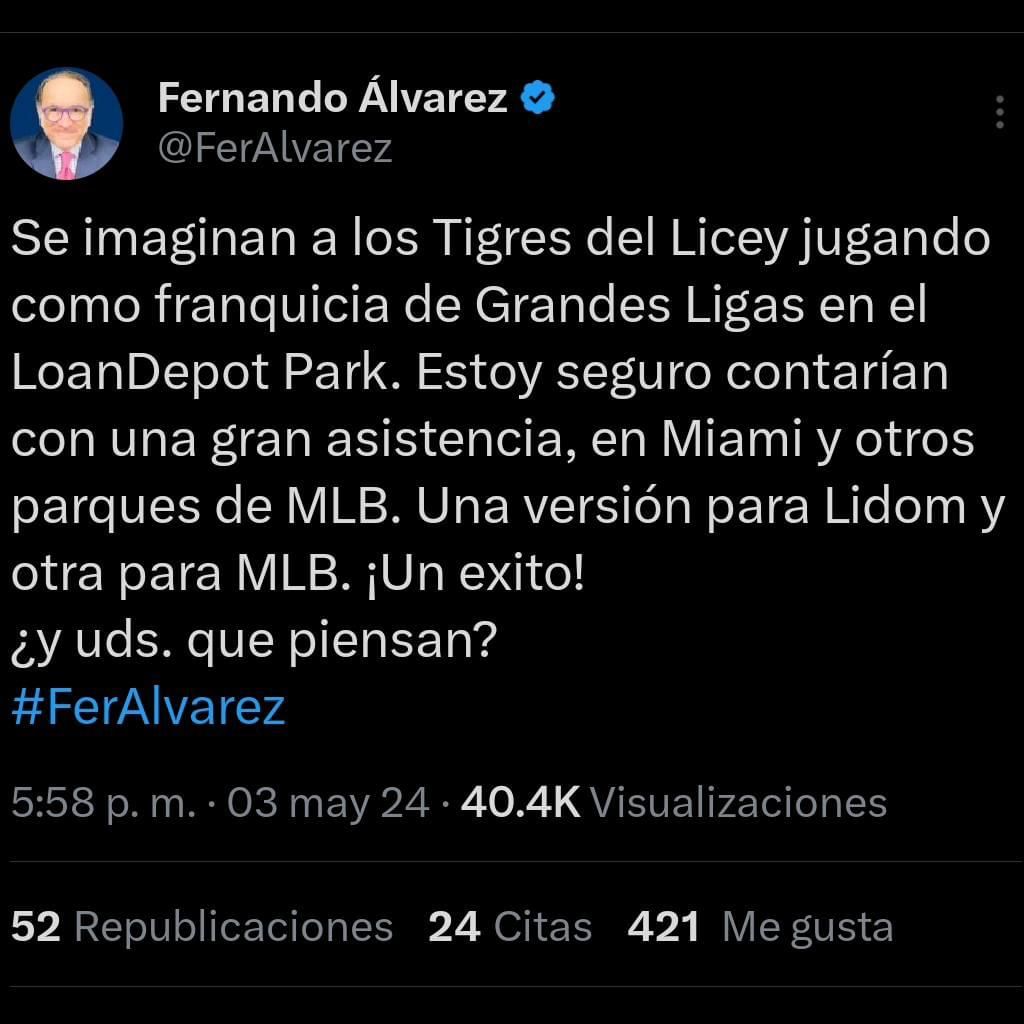 El Periodista Fernando Álvarez Considera que los Tigres del Licey Tienen Potencial para Establecerse como Franquicia de MLB en Estados Unidos