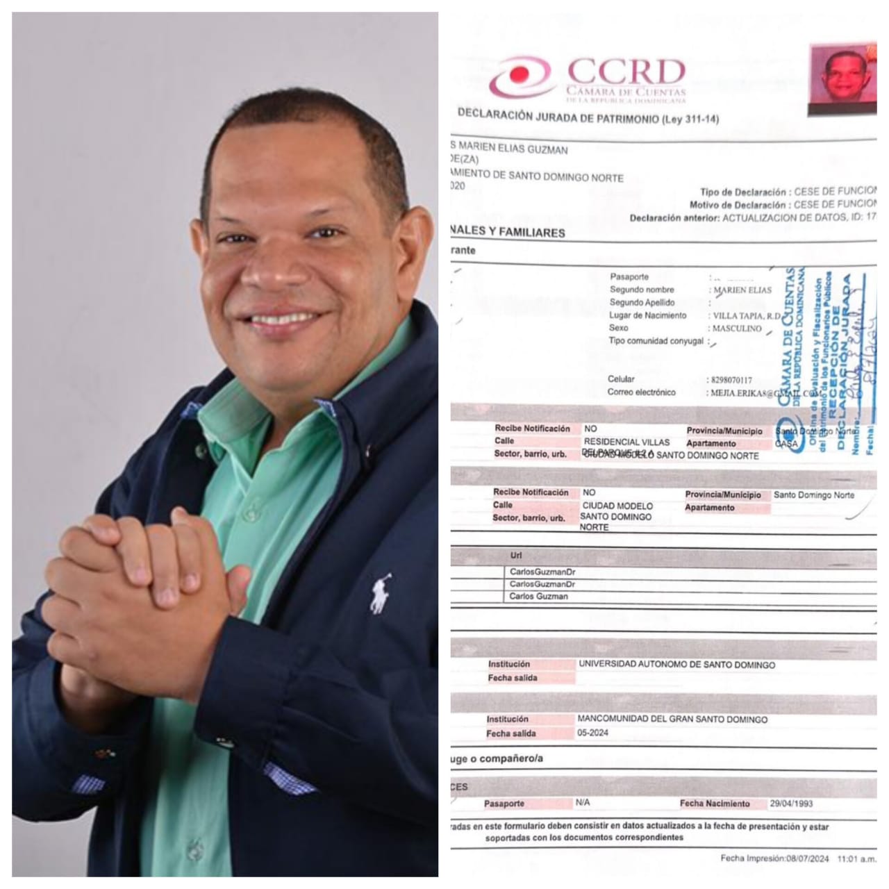 Exalcalde Carlos Guzmán Cumple con Declaración Jurada de Bienes Ante la Cámara de Cuentas