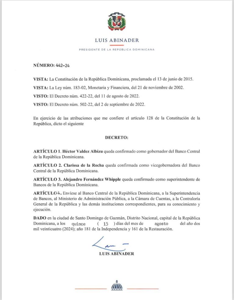 El Presidente de la República Ratifica Importantes Designaciones en el Sistema Financiero Nacional
