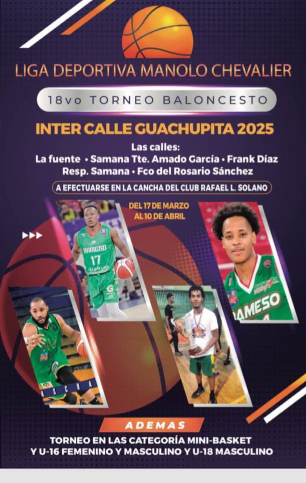 La Liga Deportiva Manolo Chevalier invita al Torneo de Baloncesto Intercalle GUACHUPITA 2025