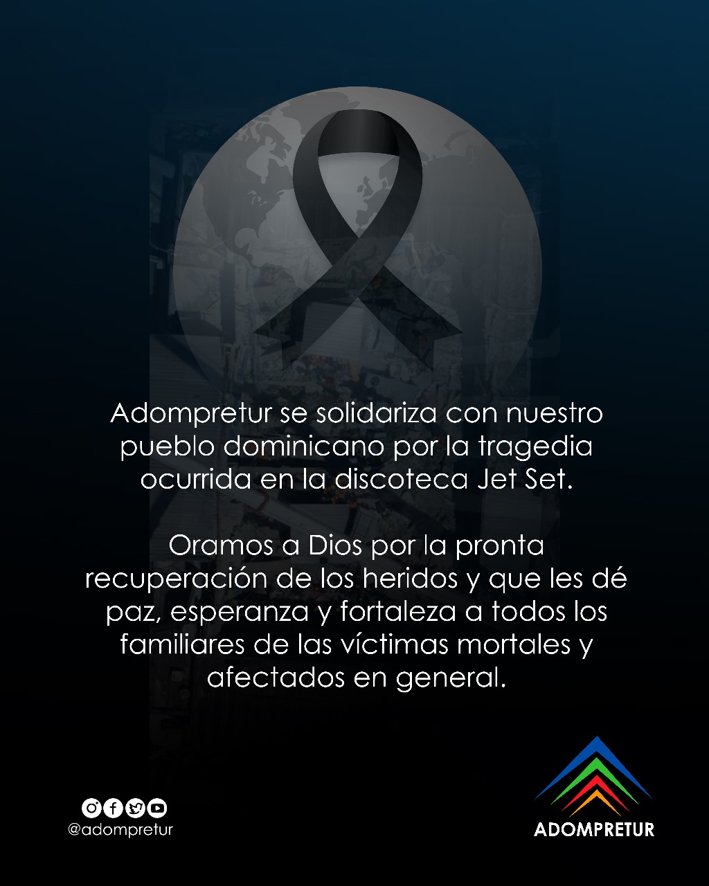 Adompretur lamenta tragedia en Jet Set y expresa solidaridad con las víctimas