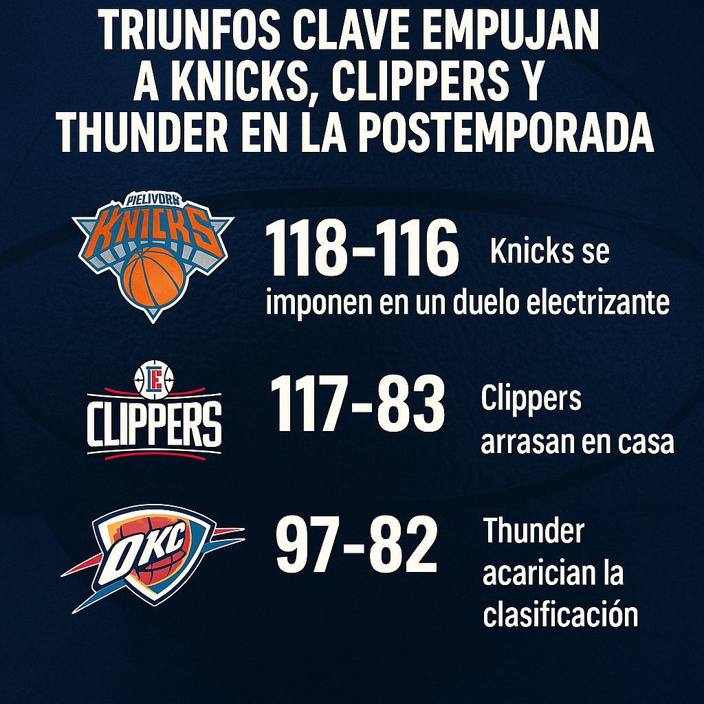 Triunfos clave empujan a Knicks, Clippers y Thunder en la postemporada