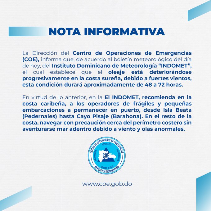 COE advierte deterioro del oleaje en la costa sur por fuertes vientos