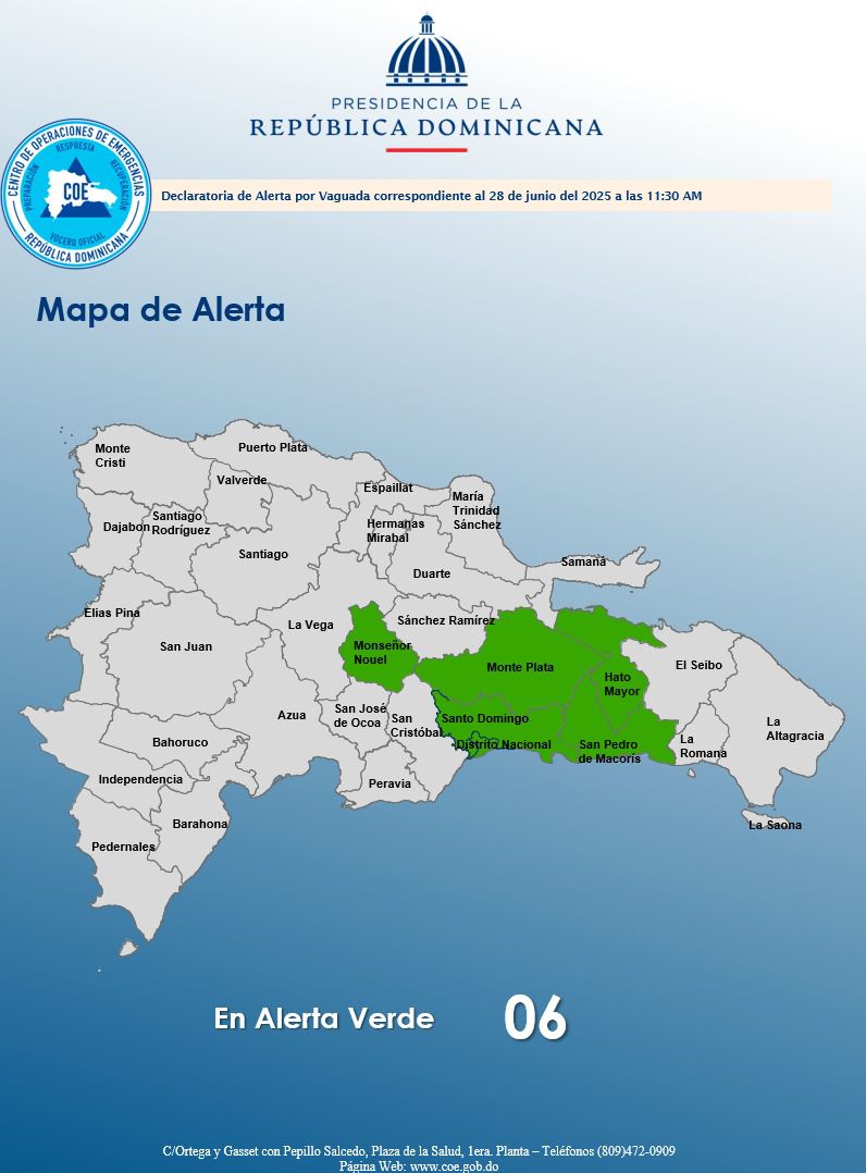 COE emite alerta verde por lluvias intensas en seis provincias