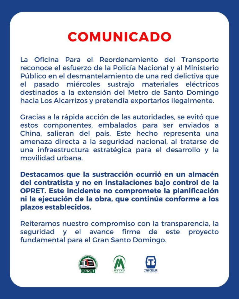 La Oficina Para el Reordenamiento del Transporte destaca la acción de la Policía Nacional y el Ministerio Público en el desmantelamiento de red delictiva