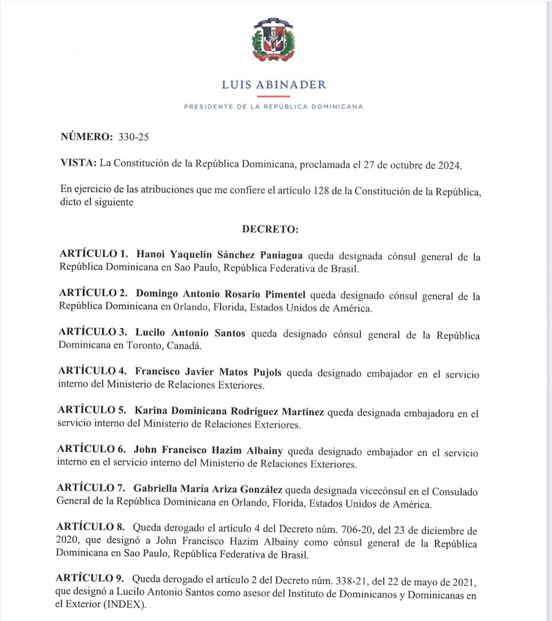 Hanoi Sánchez es designada cónsul general en São Paulo por decreto presidencial