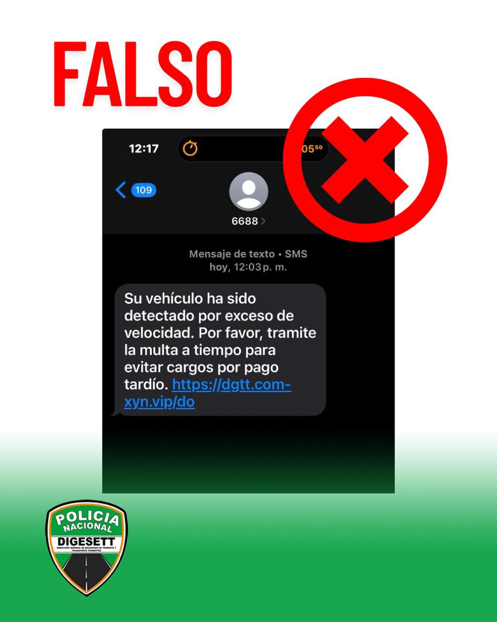 DIGESETT advierte sobre mensajes falsos de multas por exceso de velocidad
