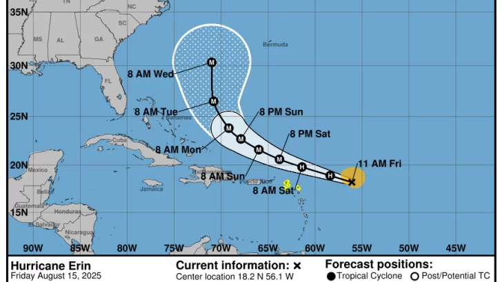 COE emite alerta por impacto del huracán Erin en RD
