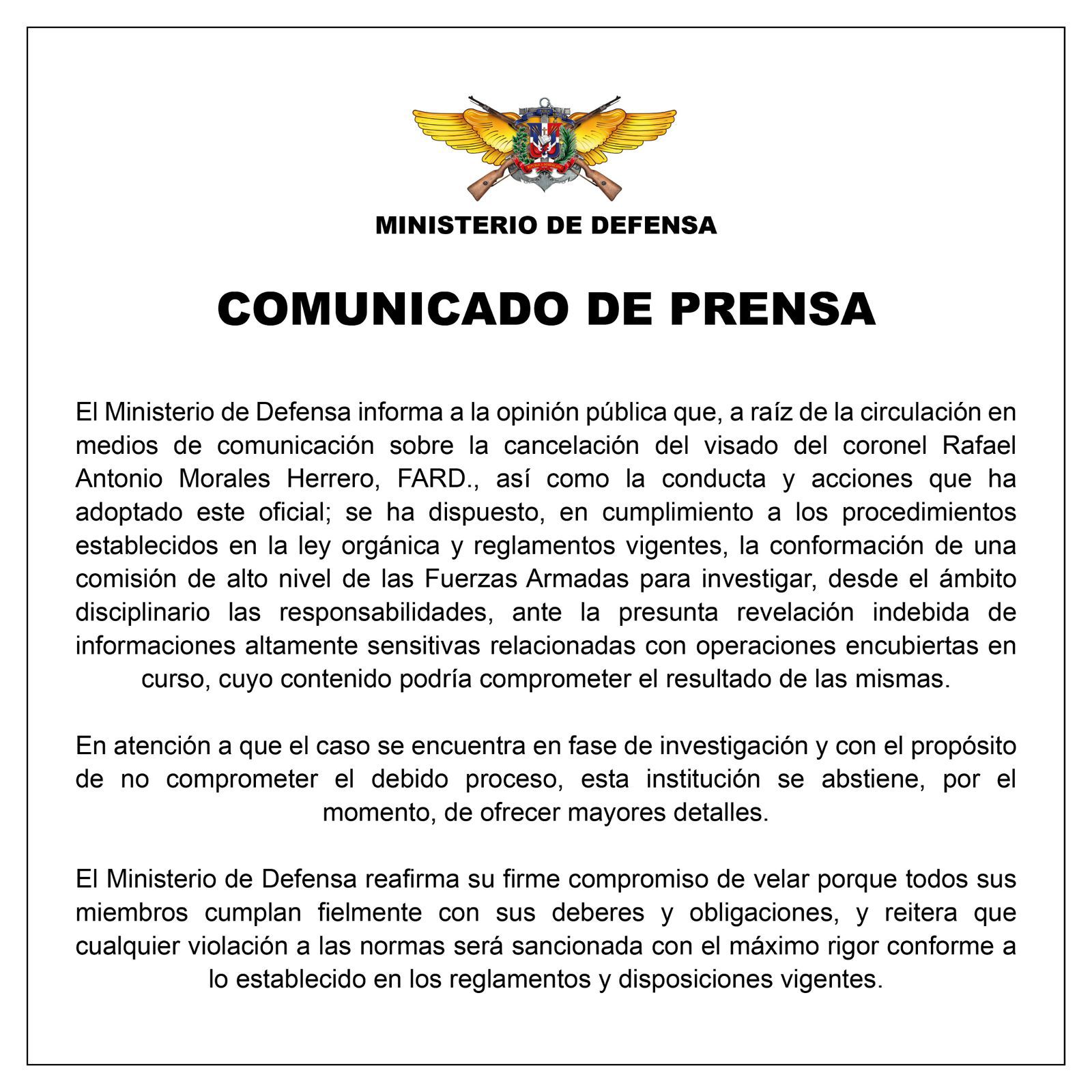 Defensa investiga a coronel por filtración de información sensible
