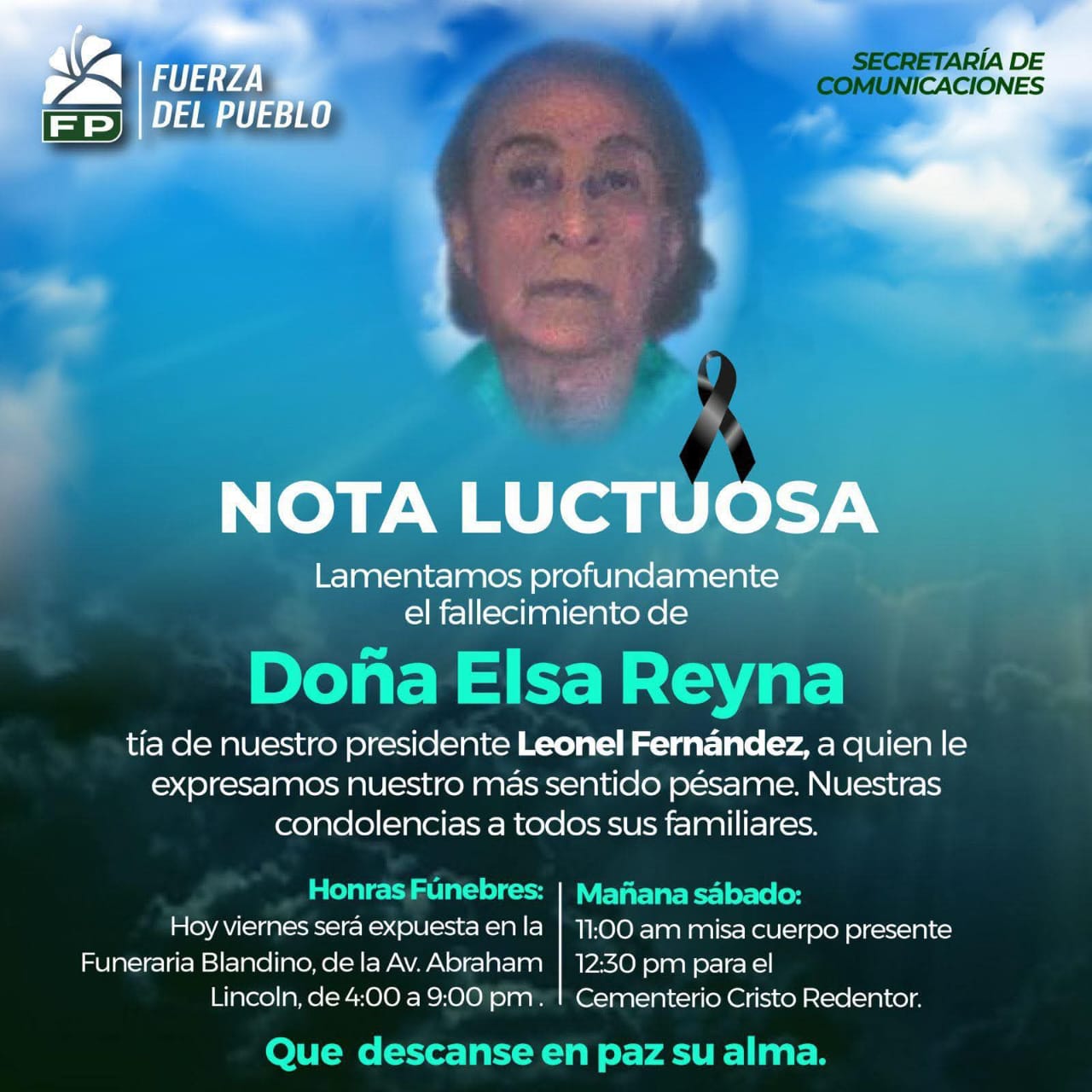 Fallece Doña Elsa Reyna, tía del expresidente Leonel Fernández