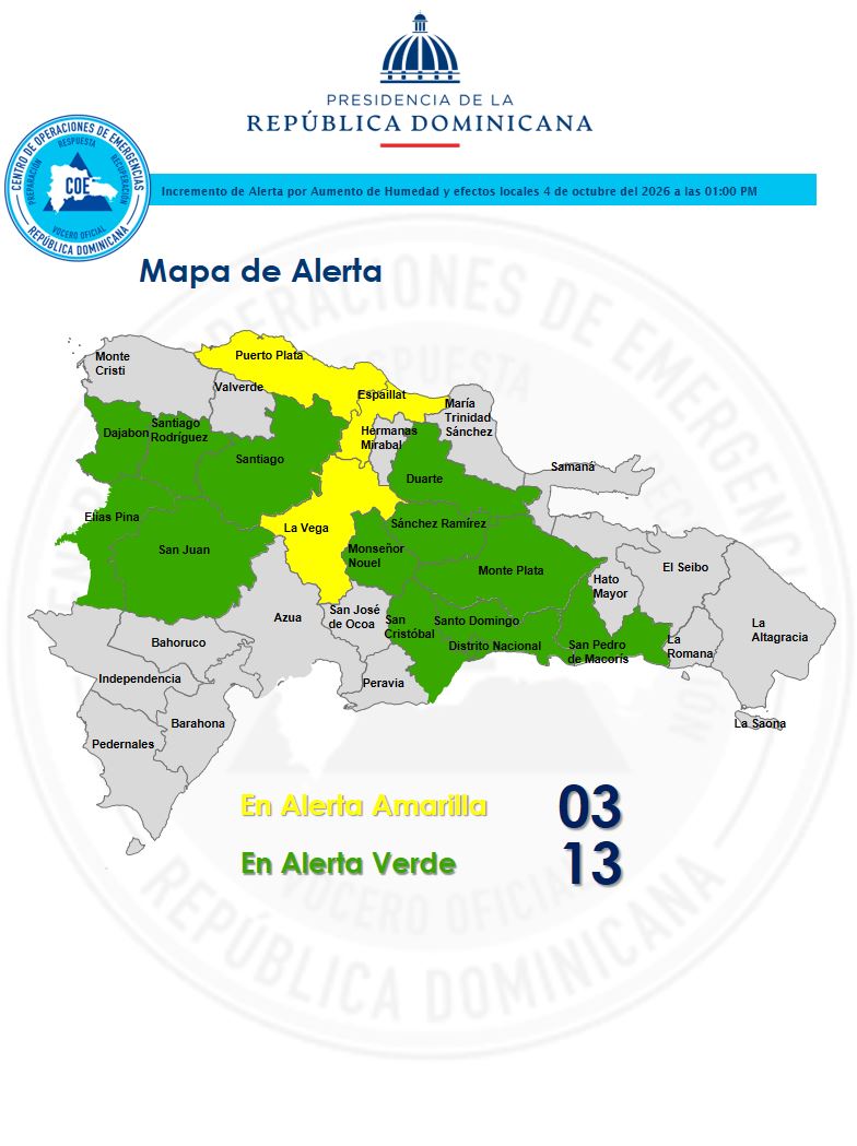 Vaguada mantiene lluvias y tormentas en RD; COE eleva niveles de alerta por posibles inundaciones